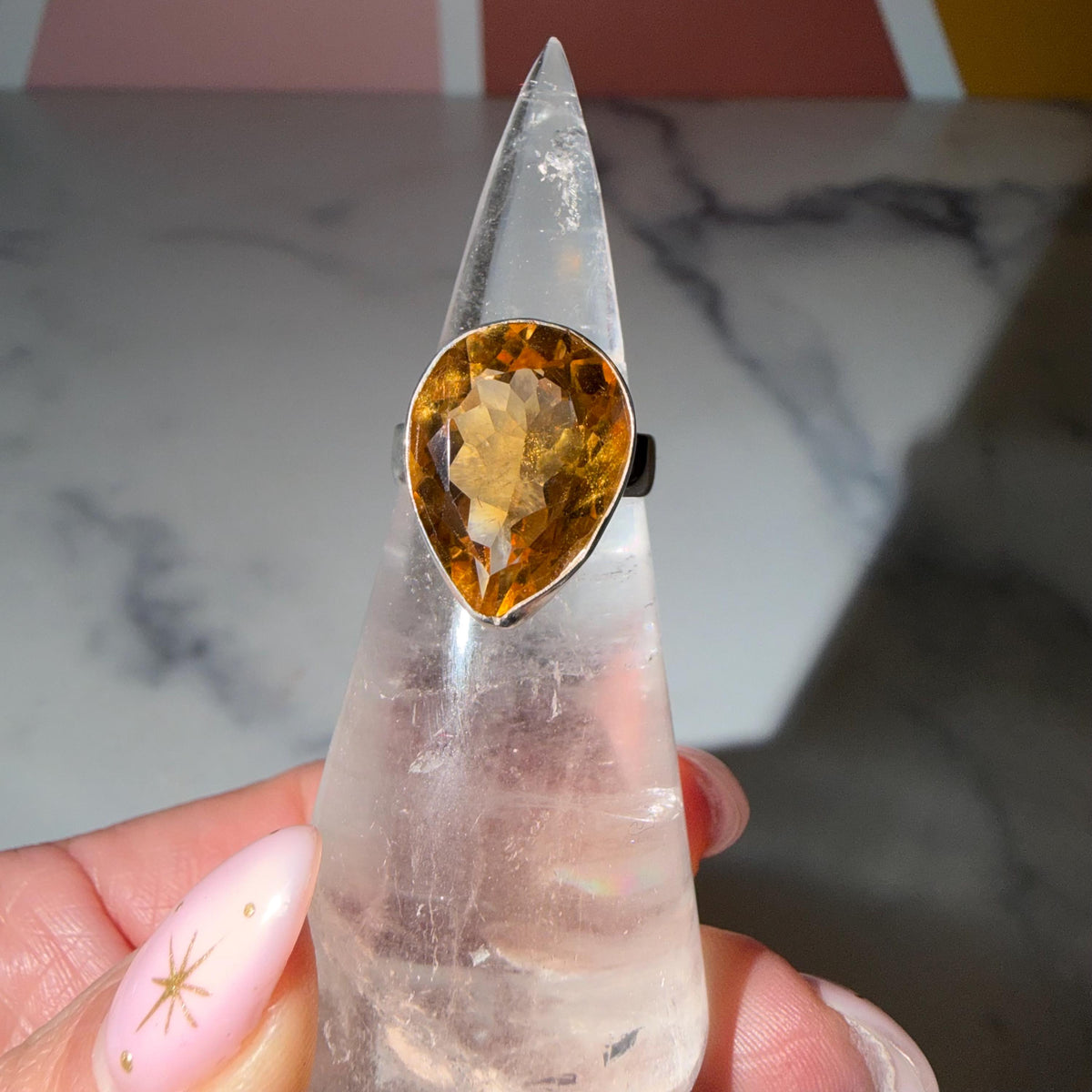 Faceted Citrine Ring • 925 Sterling Silver • Size 6 • Yellow Gemstone Statement Ring • Boho Jewelry