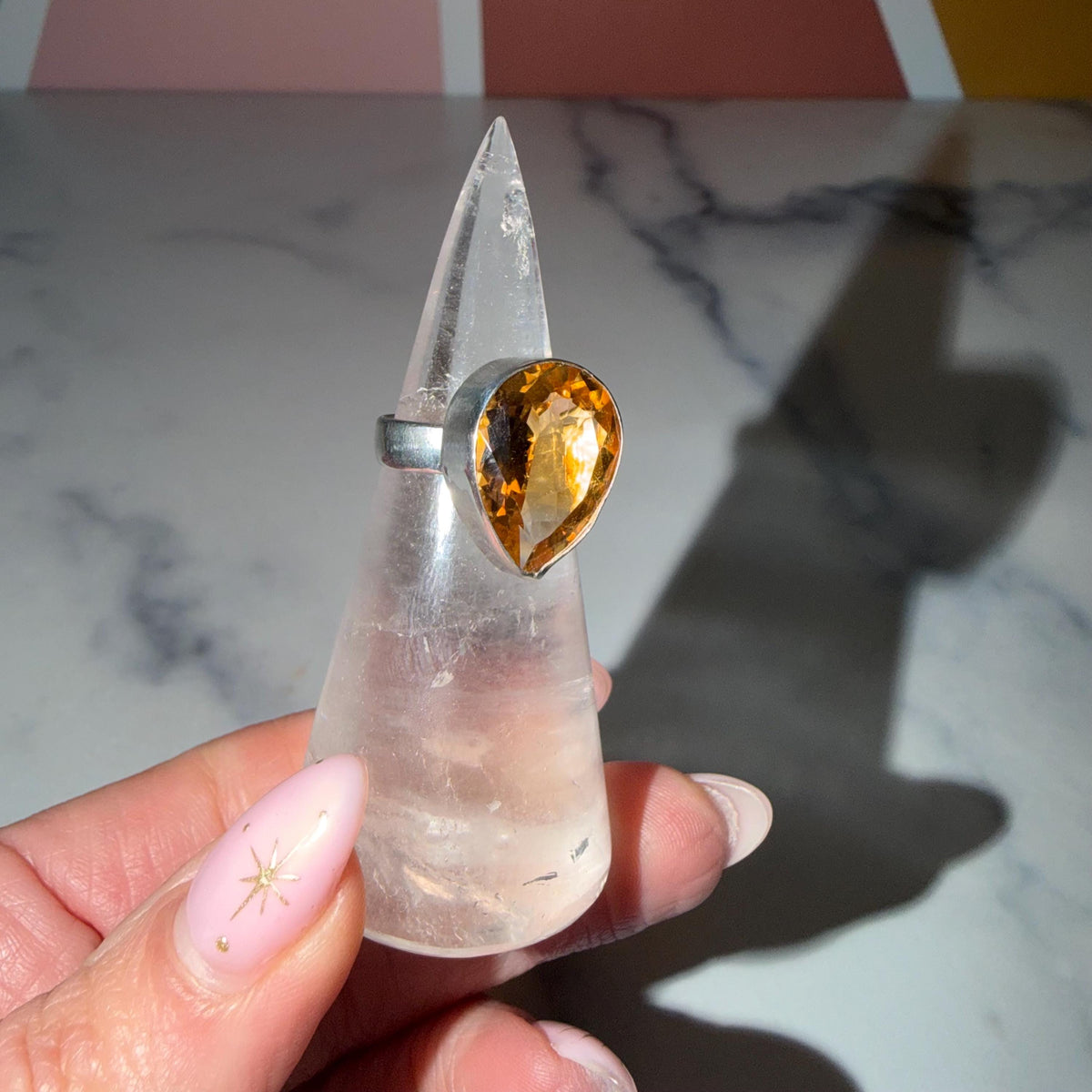 Faceted Citrine Ring • 925 Sterling Silver • Size 6 • Yellow Gemstone Statement Ring • Boho Jewelry