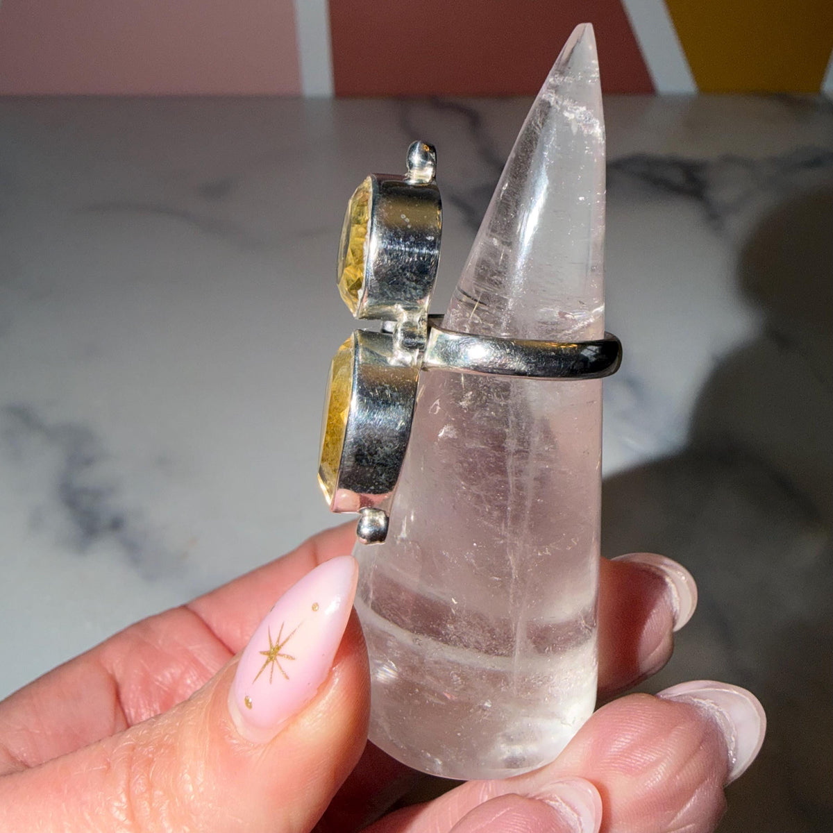Whiskey Citrine Double Stone Ring • Sterling Silver • Boho Statement Jewelry (size 7)
