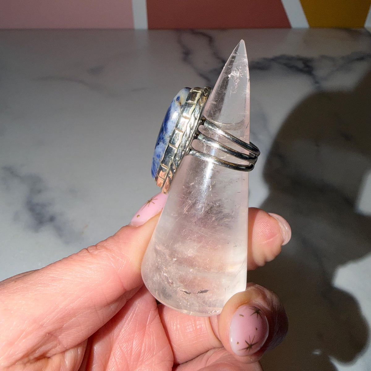Sodalite Teardrop Ring • 925 Sterling Silver • Size 6.5 • Blue Gemstone Statement Ring • Boho Jewelry
