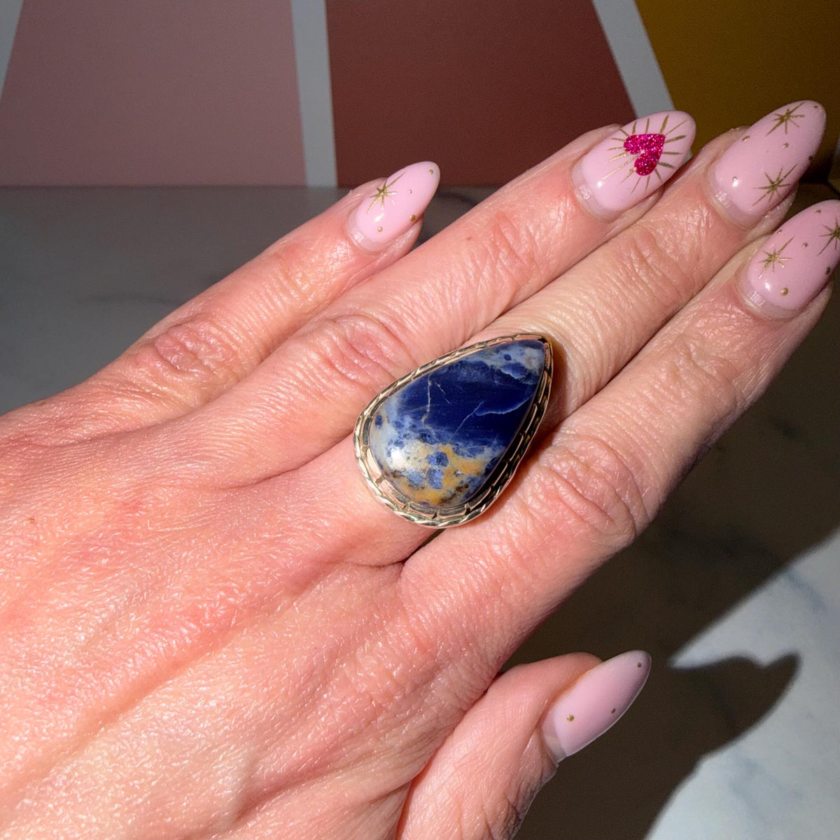 Sodalite Teardrop Ring • 925 Sterling Silver • Size 6.5 • Blue Gemstone Statement Ring • Boho Jewelry