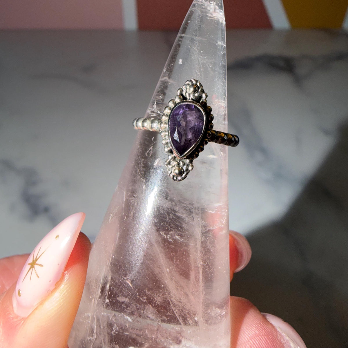 Dainty Amethyst Ring • Faceted Purple Gemstone • 925 Sterling Silver • Size 5.75 • Minimalist Stacking Jewelry