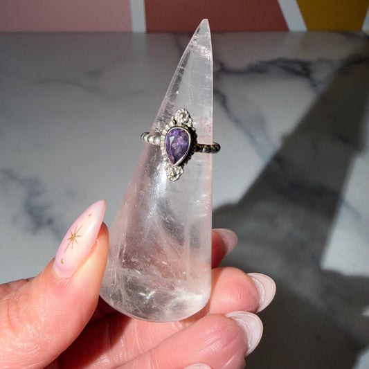 Dainty Amethyst Ring • Faceted Purple Gemstone • 925 Sterling Silver • Size 5.75 • Minimalist Stacking Jewelry