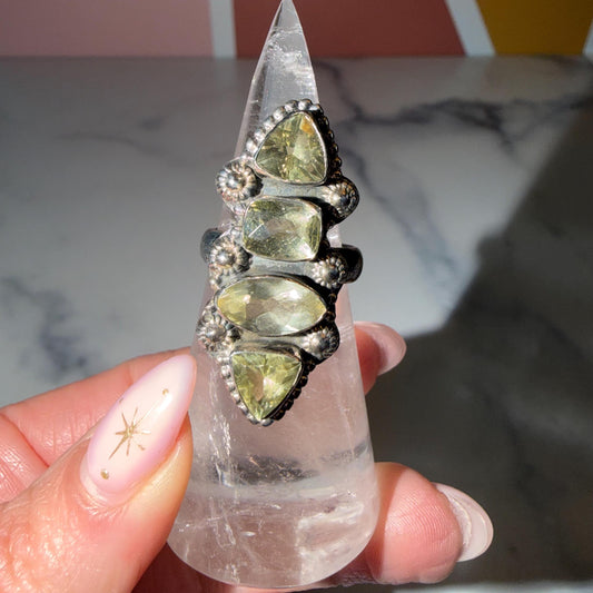 Citrine Multi-Stone Ring • 925 Sterling Silver • Size 7 • Yellow Gemstone Statement Ring • Boho Jewelry