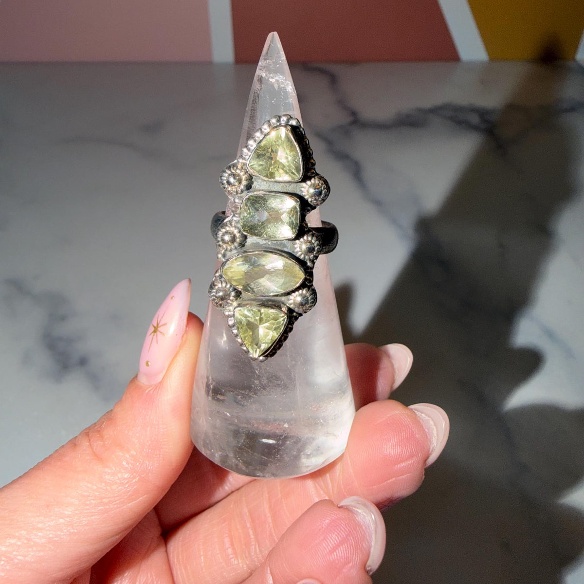 Citrine Multi-Stone Ring • 925 Sterling Silver • Size 7 • Yellow Gemstone Statement Ring • Boho Jewelry