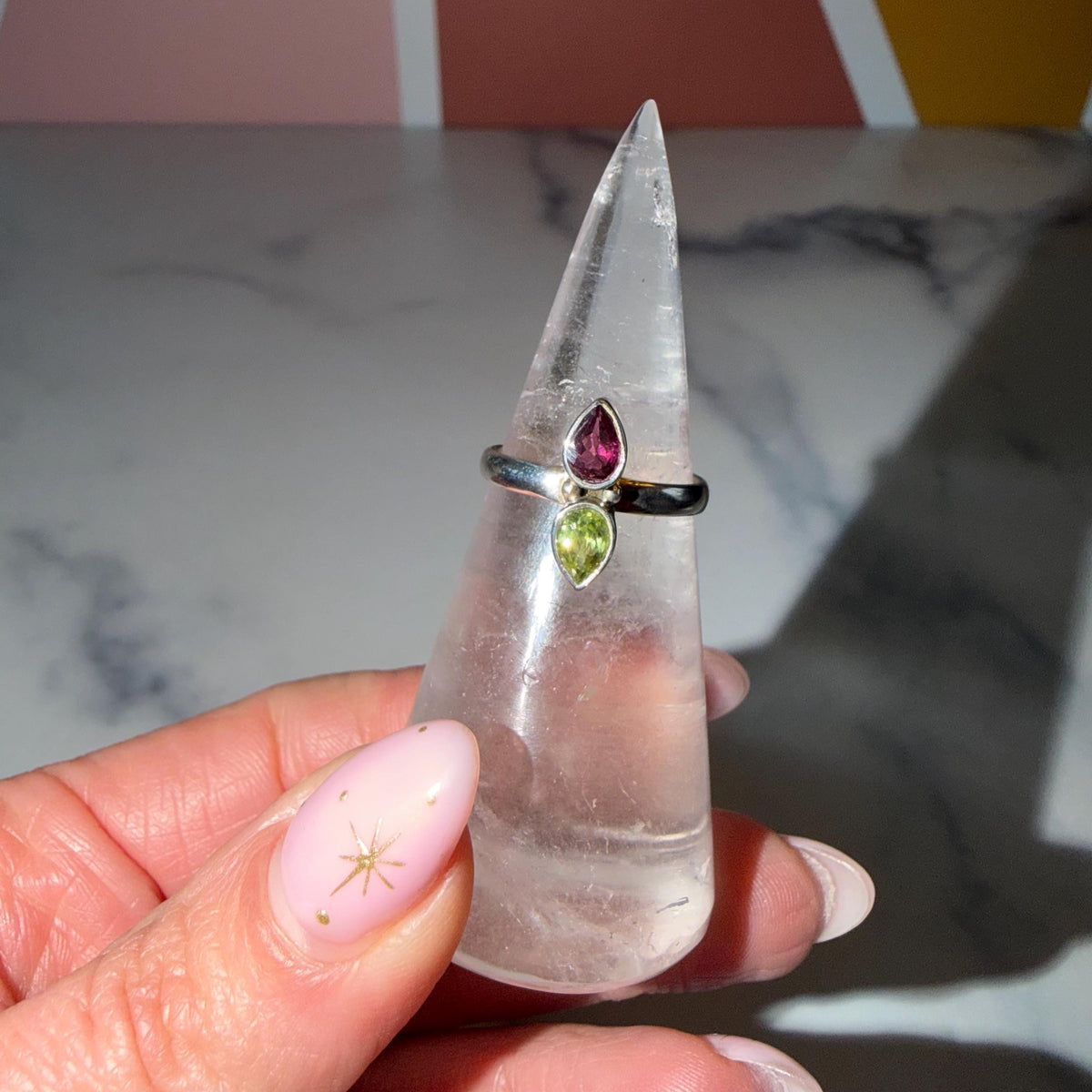 Pink & Green Tourmaline Ring • 925 Sterling Silver • Size 7 • Colorful Gemstone Ring • Dainty Statement Jewelry