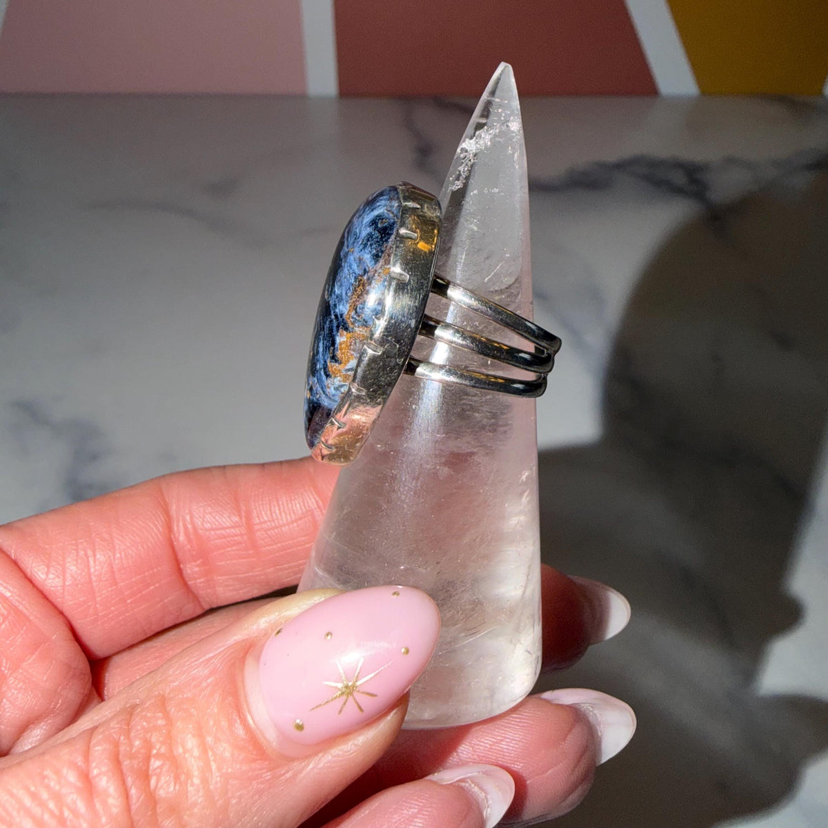 Large Pietersite Teardrop Ring • Sterling Silver Statement Gemstone Jewelry (Size 7)