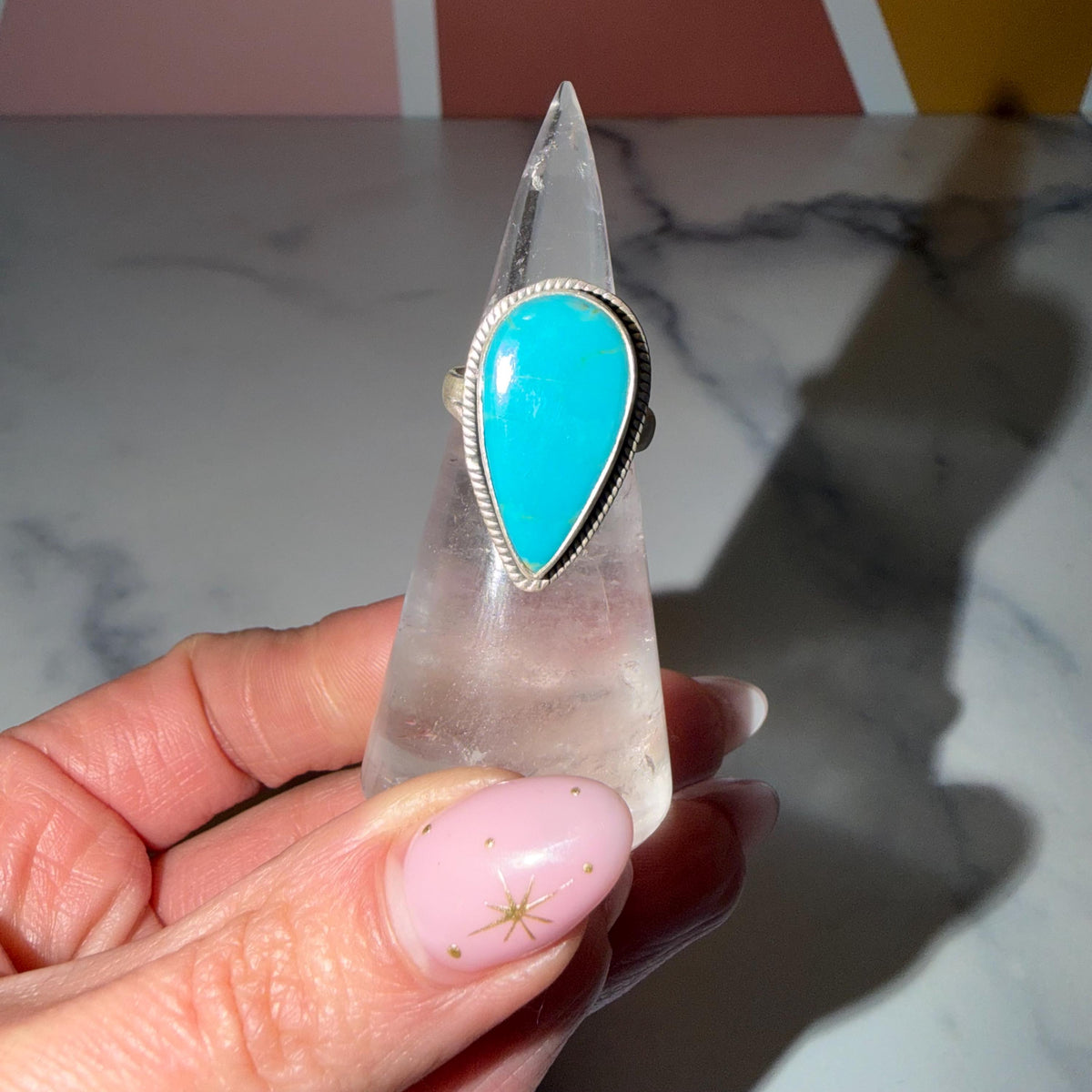Royston Turquoise Teardrop Ring • Sterling Silver Adjustable Boho Jewelry