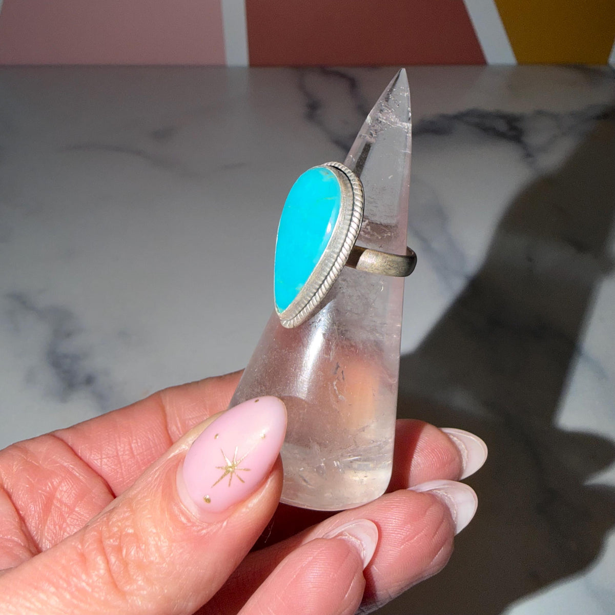 Royston Turquoise Teardrop Ring • Sterling Silver Adjustable Boho Jewelry