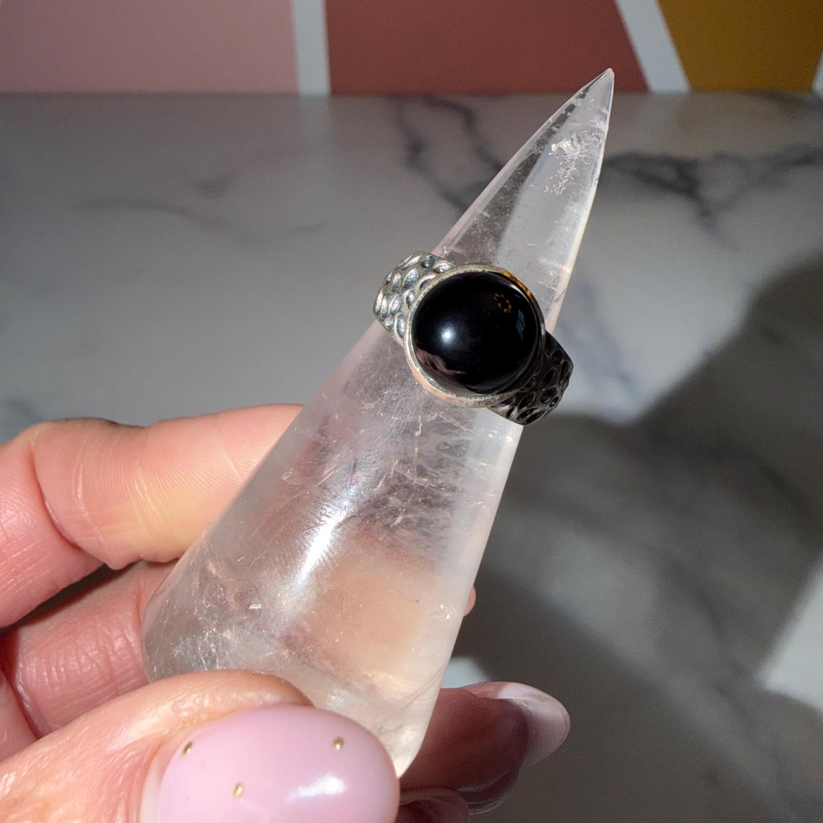 Round Black Onyx Ring • Polished Sterling Silver • Minimalist Statement Jewelry (size 6)