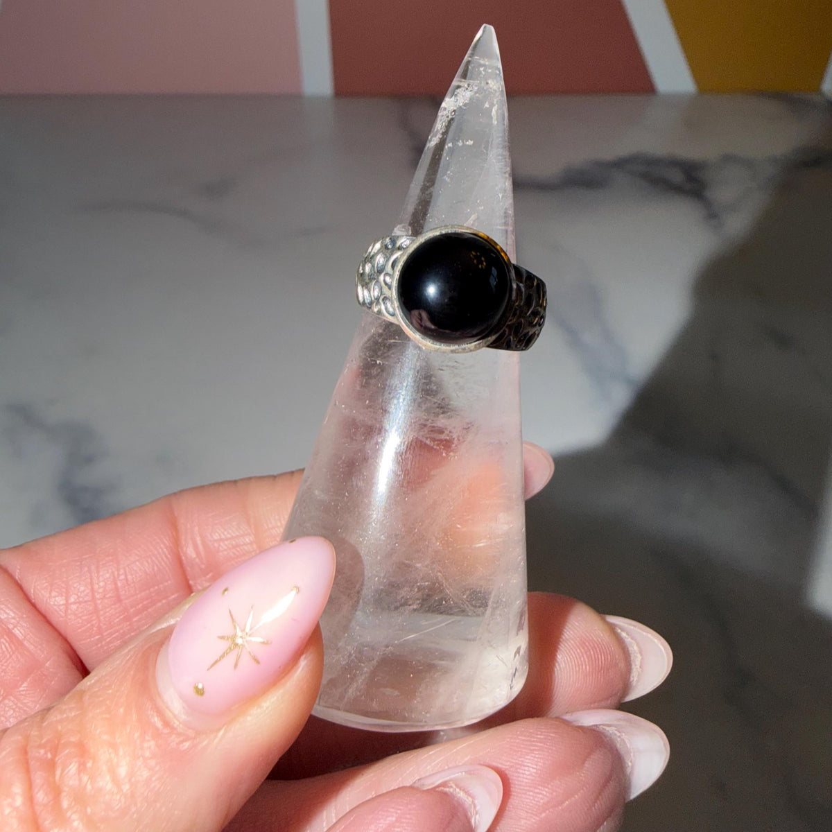 Round Black Onyx Ring • Polished Sterling Silver • Minimalist Statement Jewelry (size 6)