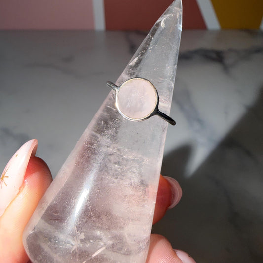 Dainty Rose Quartz Ring • Faceted Sterling Silver Minimalist Jewelry (Size 7)