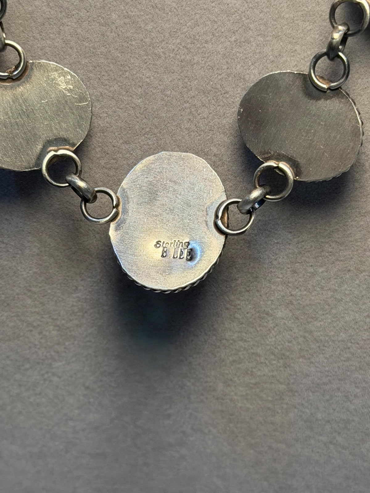 Pink Conch Five Stone Necklace, Sterling Silver, Native Made Stamped B. Lee
