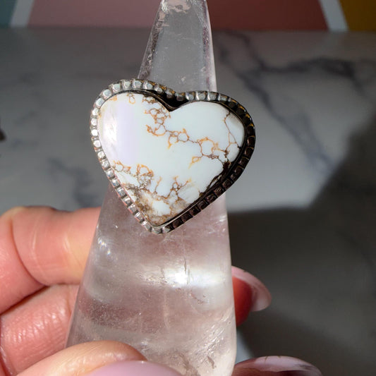 Wild Horse Heart Ring, Sterling Silver, Boho Western Statement Jewelry, Size 6.5