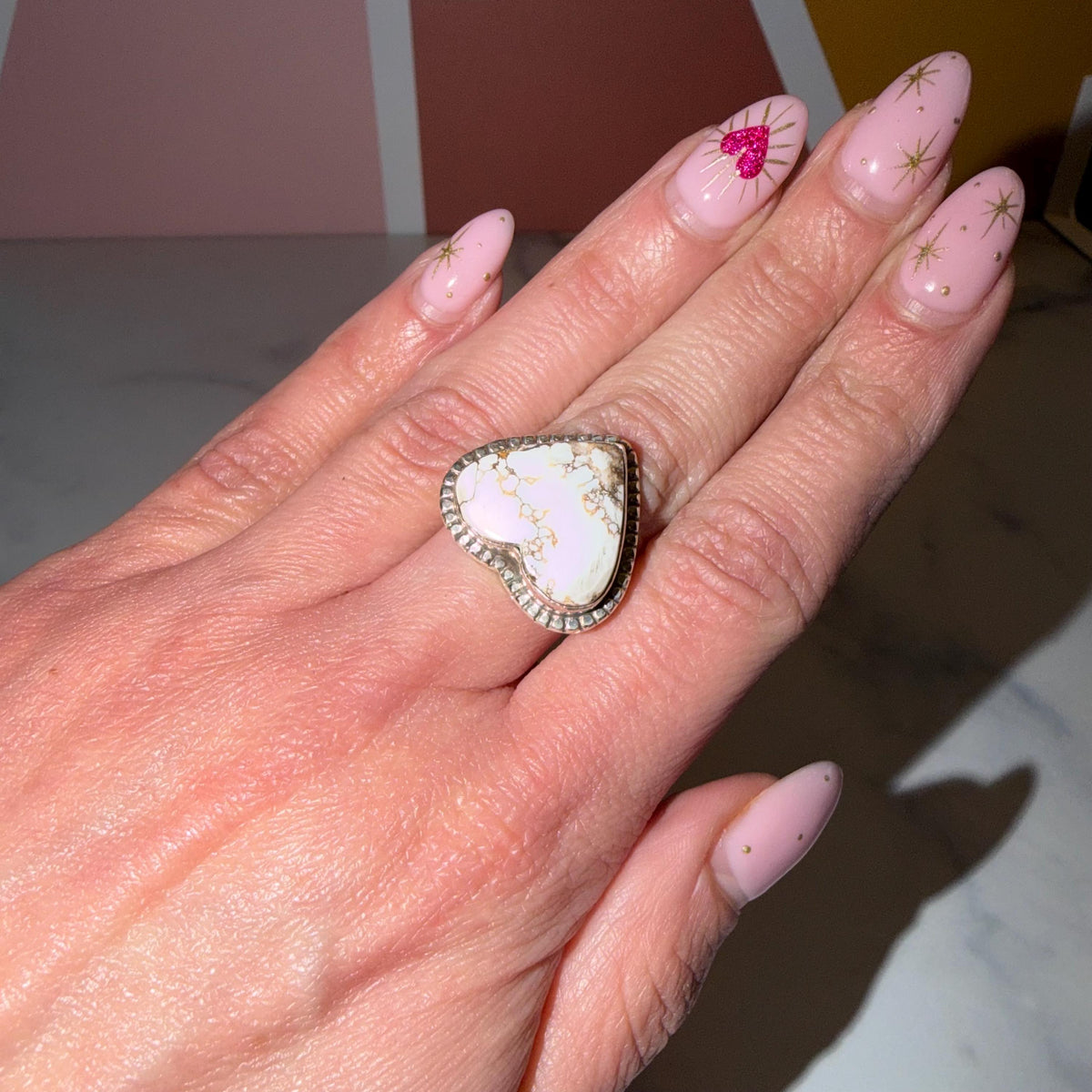 Wild Horse Heart Ring, Sterling Silver, Boho Western Statement Jewelry, Size 6.5