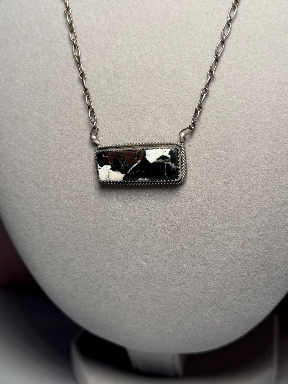 White Buffalo Bar Necklace, 19 Inch Sterling Silver, Native Stamped Statement Jewelry