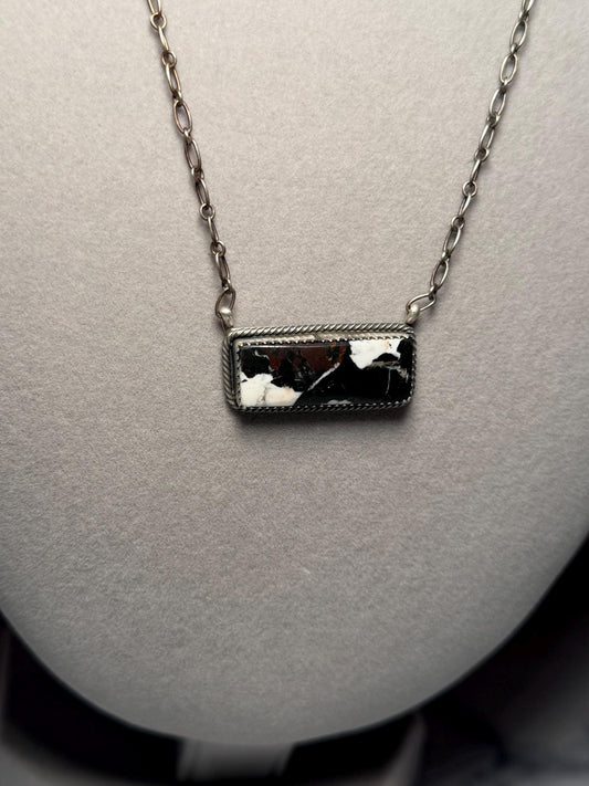 White Buffalo Bar Necklace, 19 Inch Sterling Silver, Native Stamped Statement Jewelry