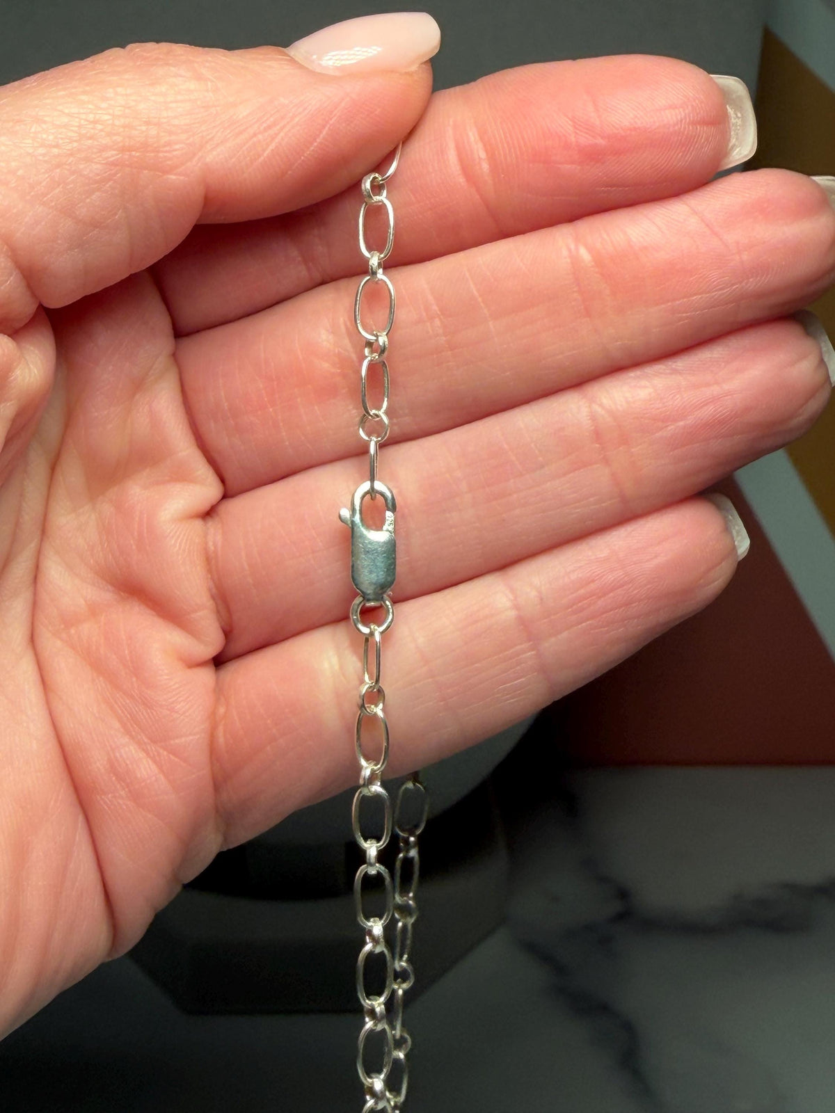 Sterling Silver Turquoise Floral Bar Necklace, Native Made Stamped Southwest Bear, 18.5 Inch