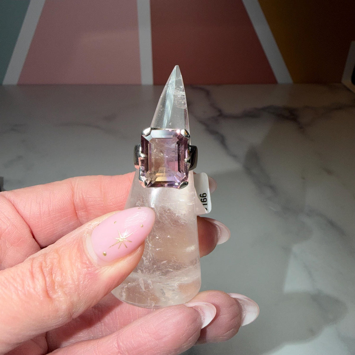 Large Faceted Ametrine Ring, Sterling Silver Statement Ring, Bi-Color Gemstone Jewelry