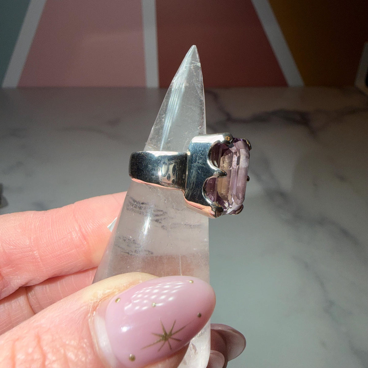 Large Faceted Ametrine Ring, Sterling Silver Statement Ring, Bi-Color Gemstone Jewelry