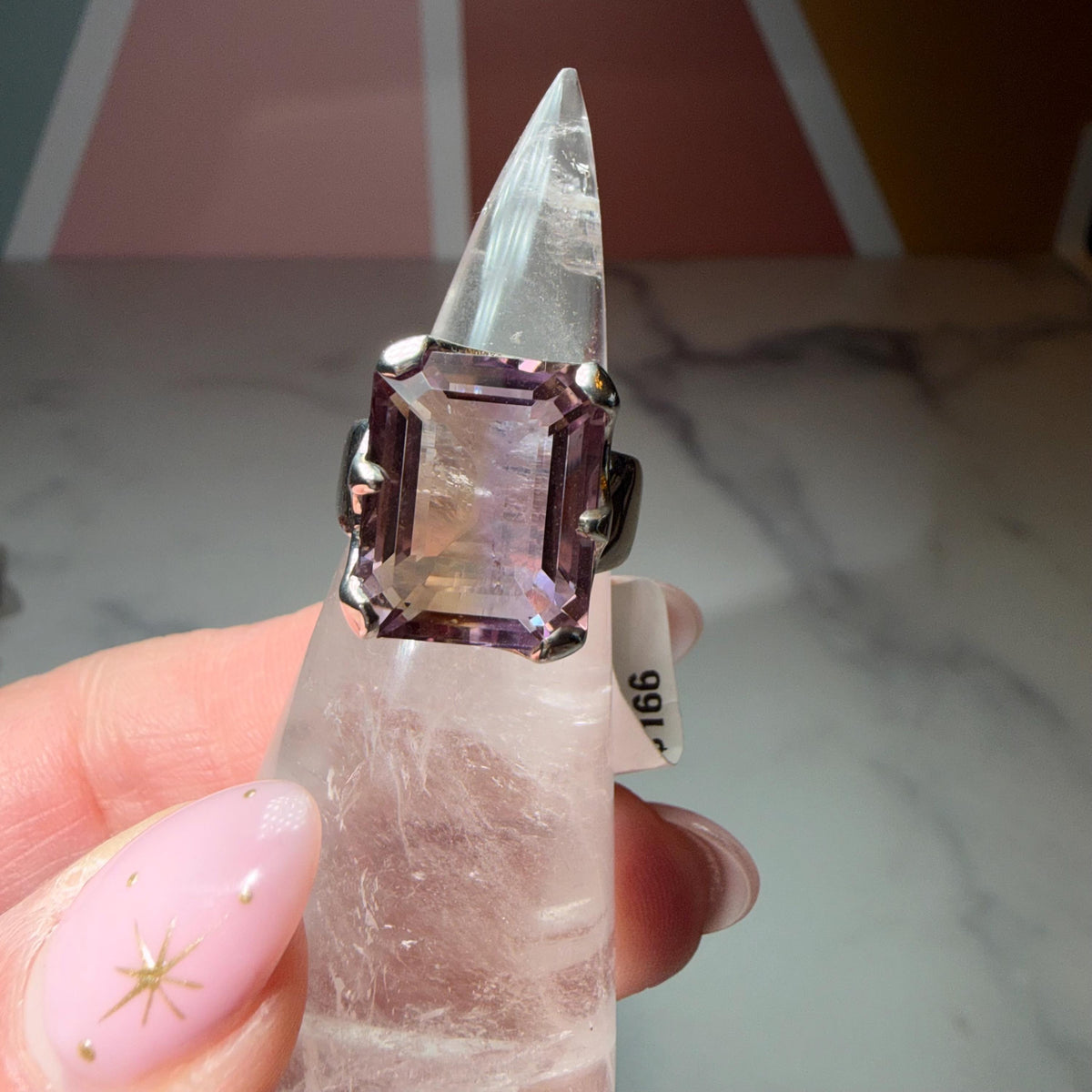 Large Faceted Ametrine Ring, Sterling Silver Statement Ring, Bi-Color Gemstone Jewelry