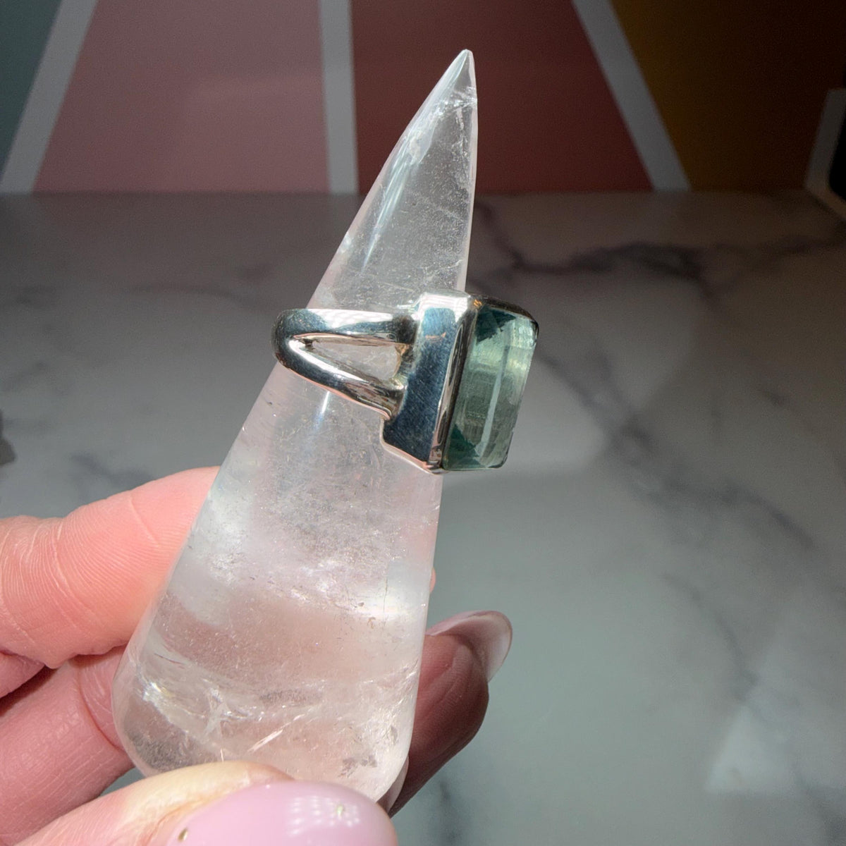Faceted Blue Fluorite Ring Size 6, 925 Sterling Silver Statement Ring Crystal Jewelry Gift