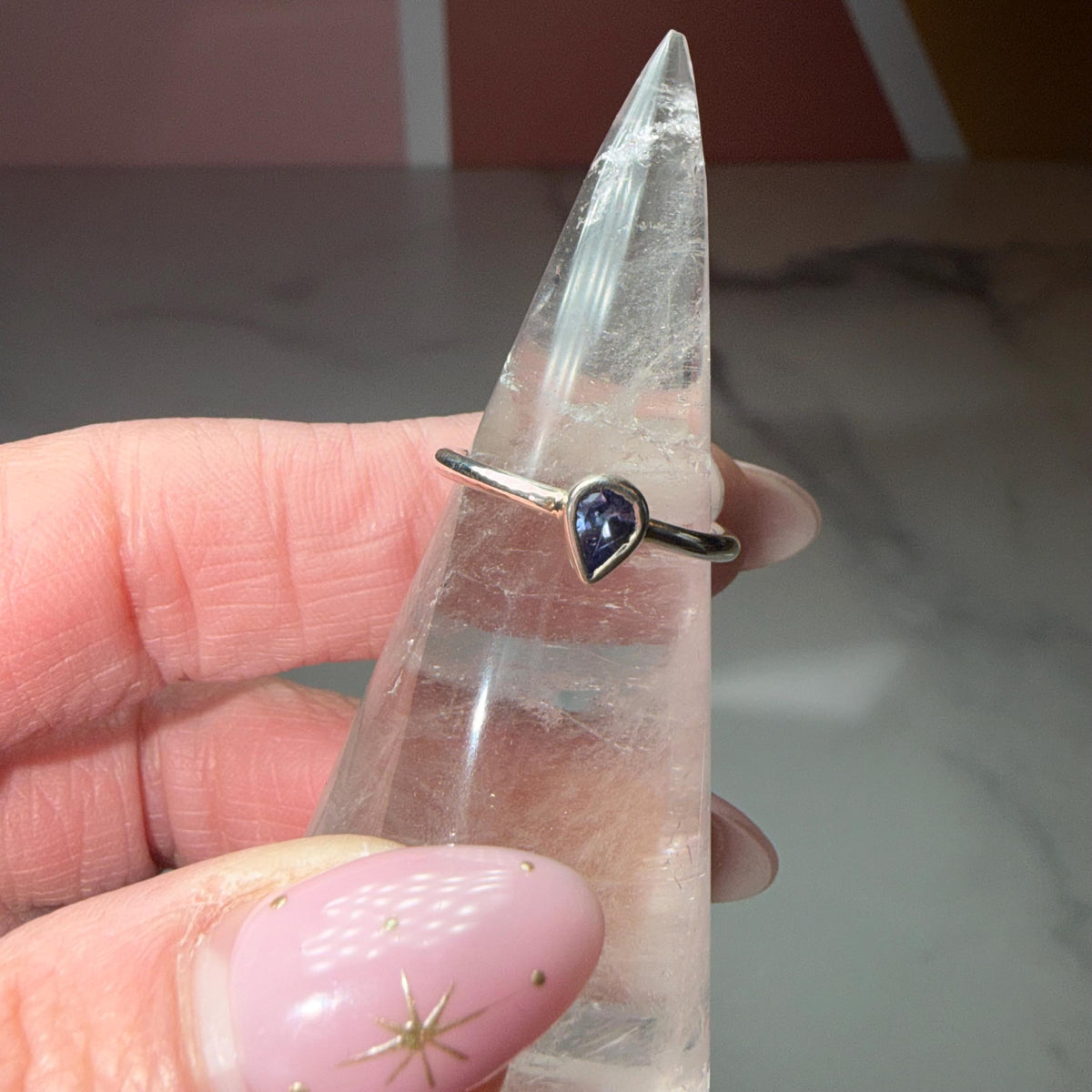Tanzanite Tear Drop Ring, Solid 925 Sterling Silver, Dainty Minimalist Jewelry (size 6)
