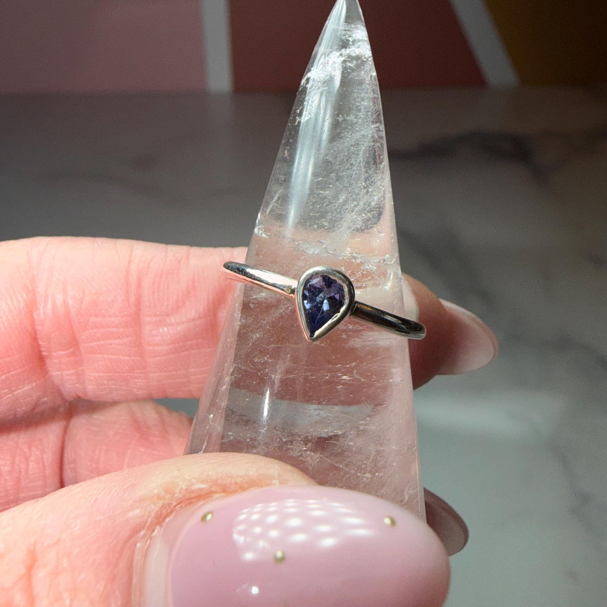 Tanzanite Tear Drop Ring, Solid 925 Sterling Silver, Dainty Minimalist Jewelry (size 6)
