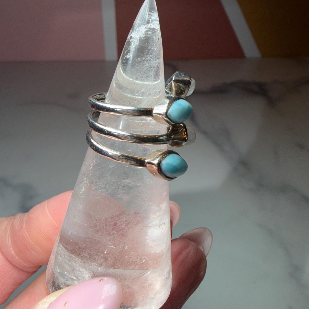 Larimar Moonstone Sterling Silver Statement Ring Size 7, Ocean Celestial Jewelry