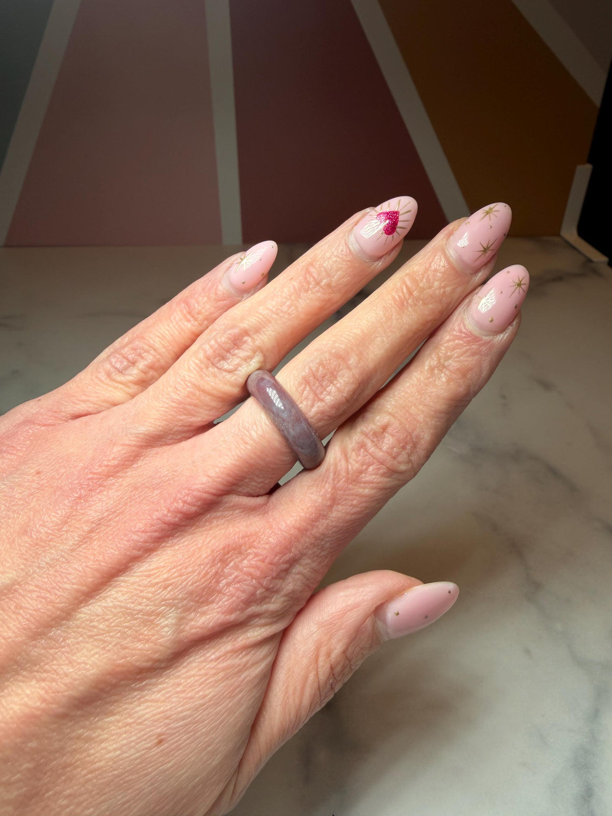 Ocean Jasper Band Ring, Orbicular Stone, Size 6.5