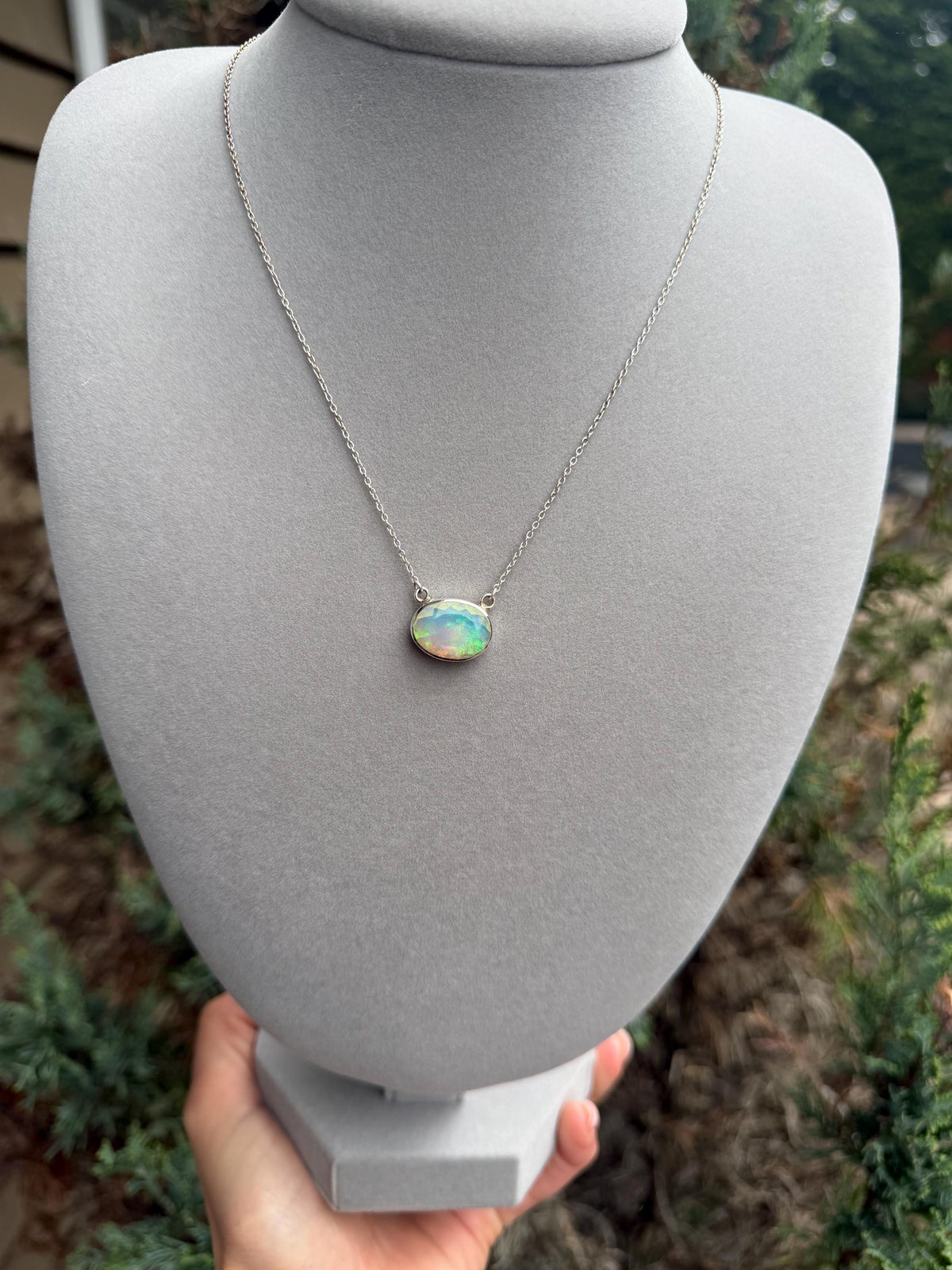 Ethiopian Opal Oval Necklace, 925 Sterling Silver Statement Jewelry