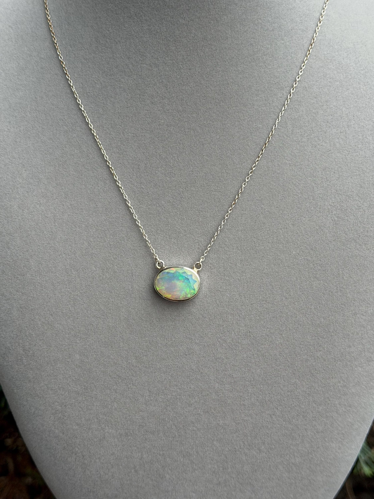 Ethiopian Opal Oval Necklace, 925 Sterling Silver Statement Jewelry
