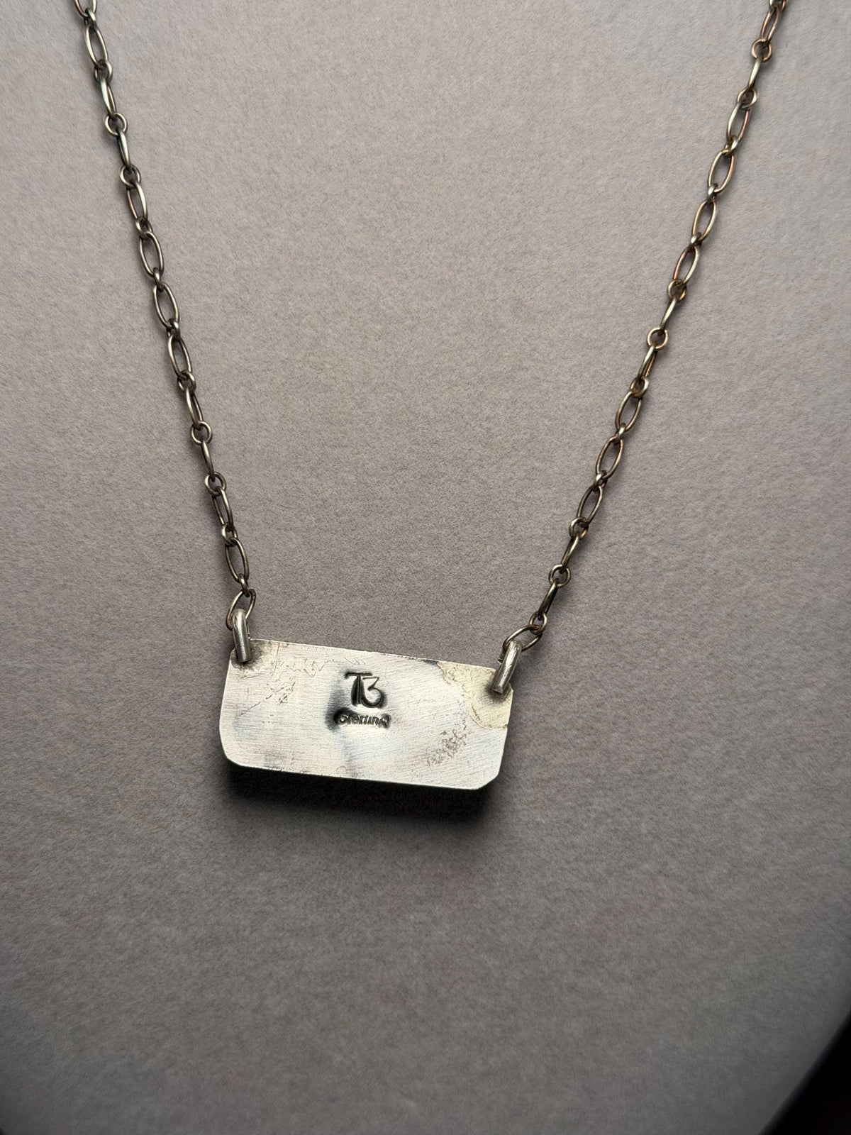 White Buffalo Bar Necklace, 19 Inch Sterling Silver, Native Stamped Statement Jewelry