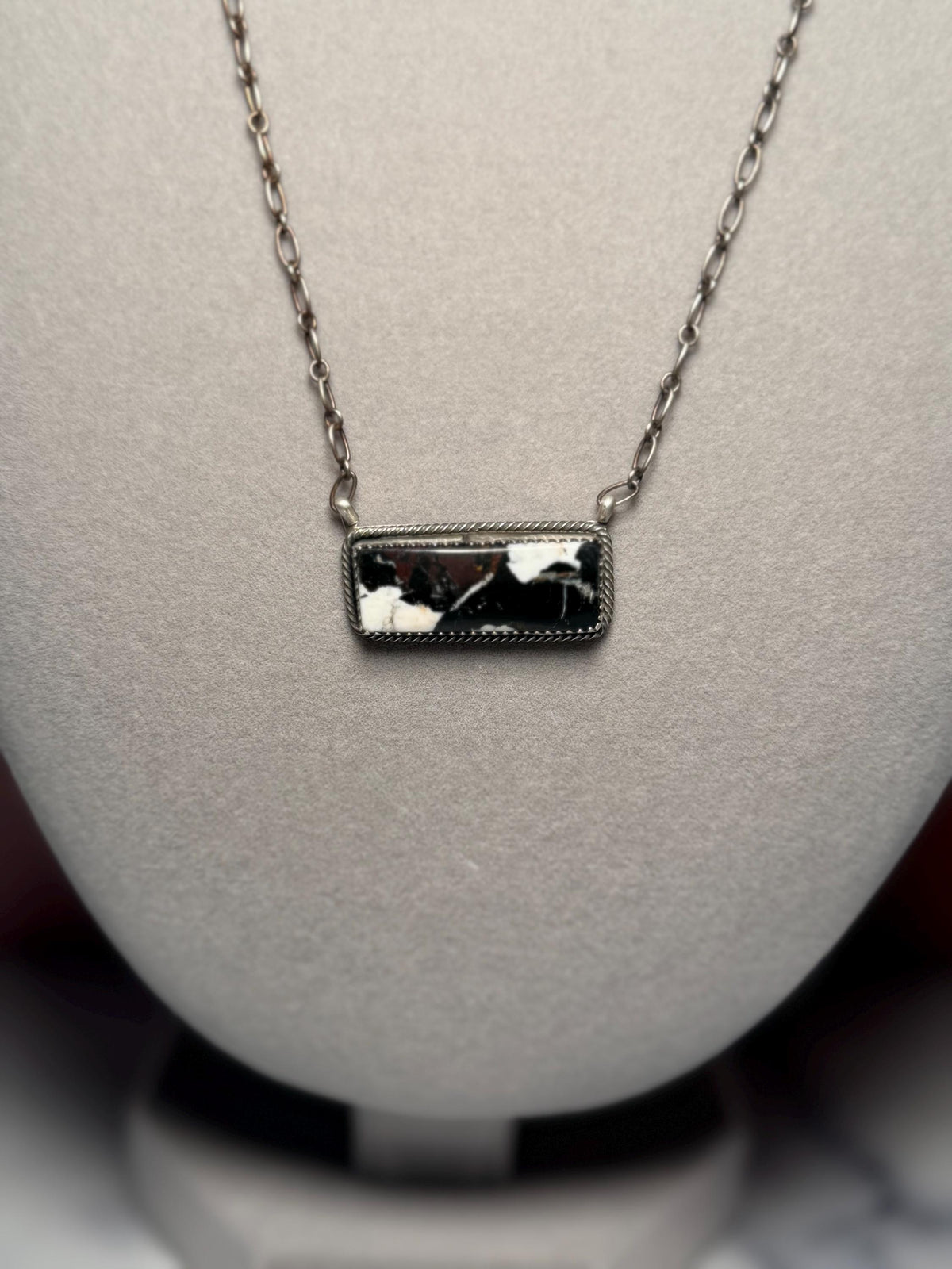 White Buffalo Bar Necklace, 19 Inch Sterling Silver, Native Stamped Statement Jewelry