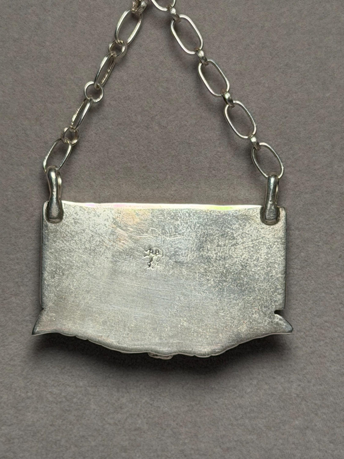 Sterling Silver Turquoise Floral Bar Necklace, Native Made Stamped Southwest Bear, 18.5 Inch