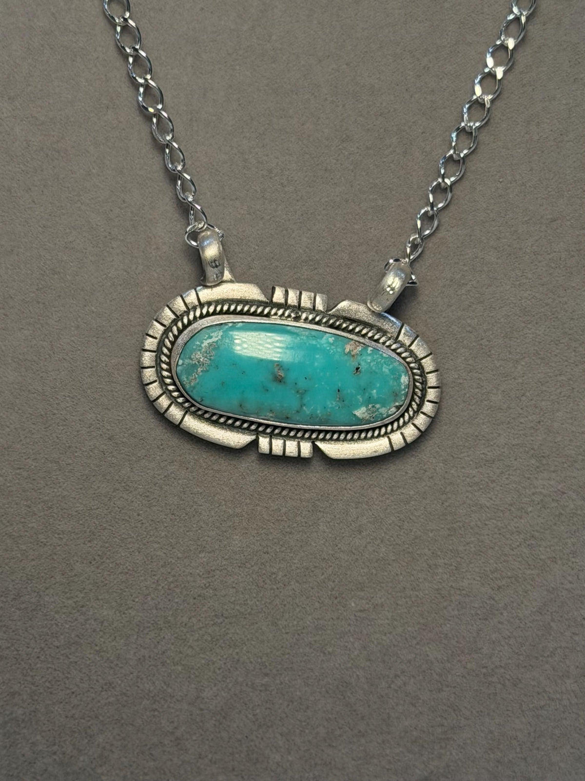 Sterling Silver Turquoise Bar Necklace, Southwest Style, 17.5 Inch Adjustable Chain