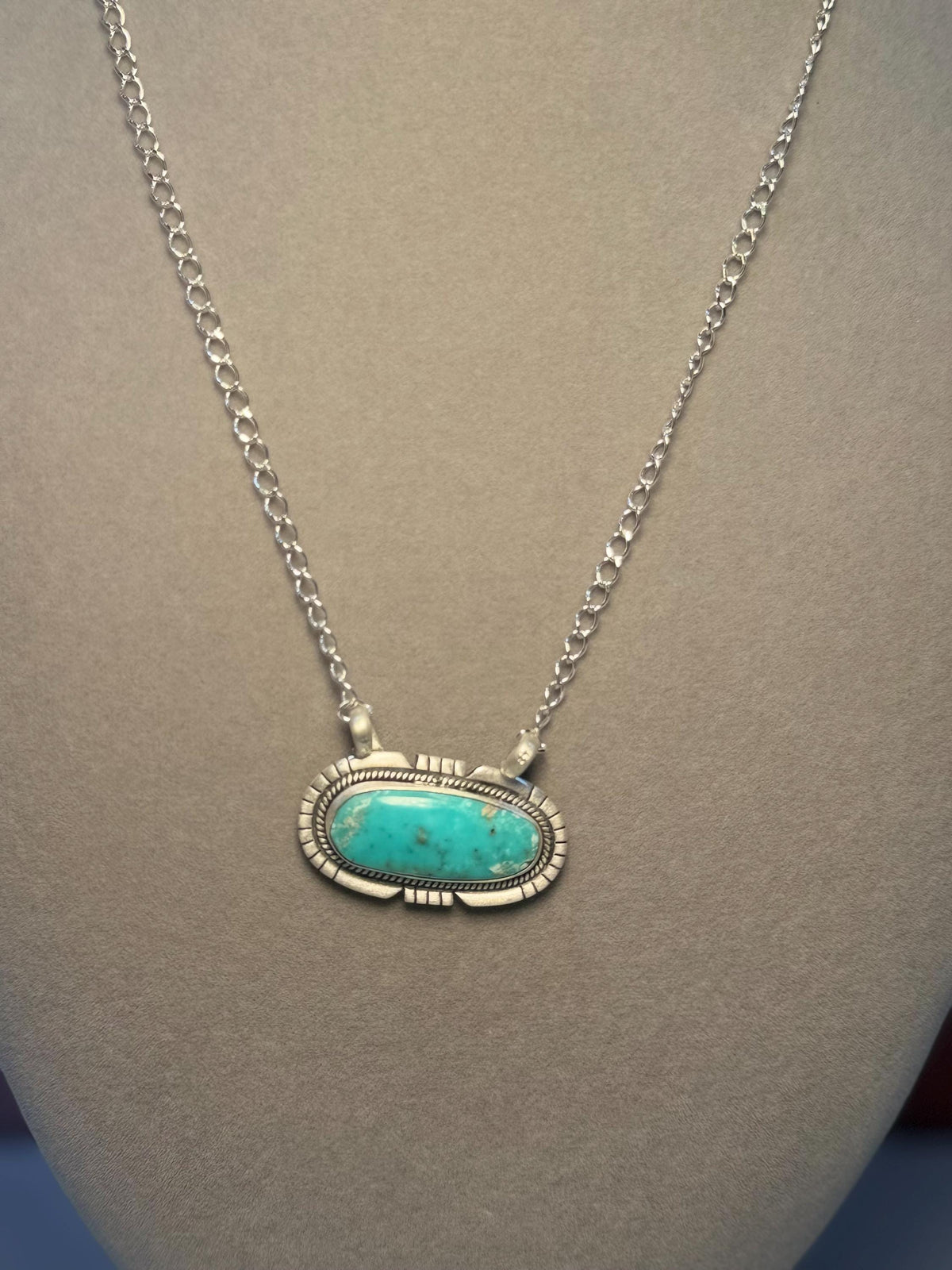 Sterling Silver Turquoise Bar Necklace, Southwest Style, 17.5 Inch Adjustable Chain