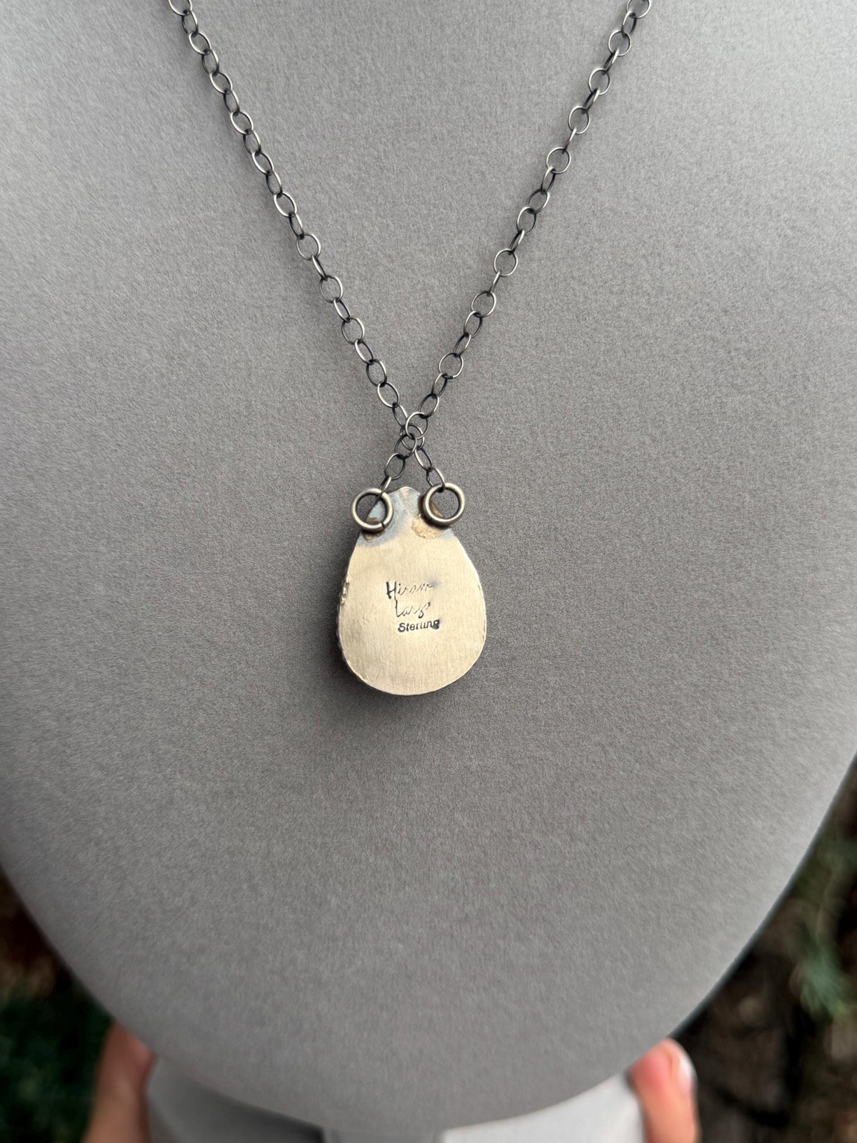 Sonoran Gold Turquoise Teardrop Bar Necklace, Sterling Silver, Southwest Artisan Stamped, 19.5 Inch Chain