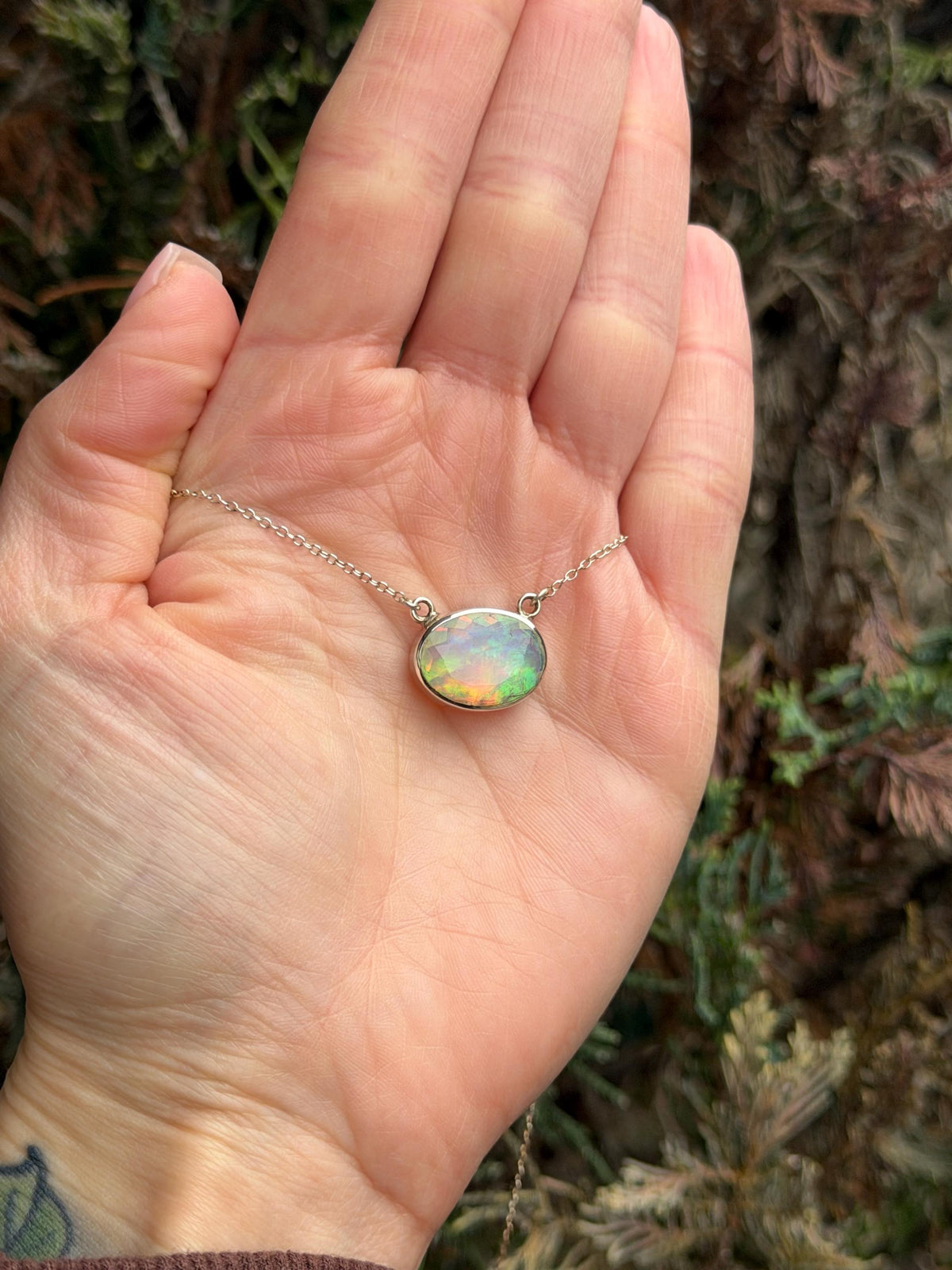 Ethiopian Opal Oval Necklace, 925 Sterling Silver Statement Jewelry