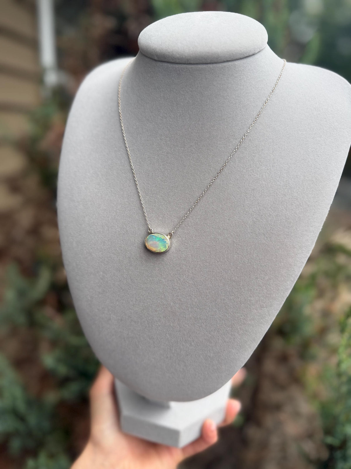 Ethiopian Opal Oval Necklace, 925 Sterling Silver Statement Jewelry