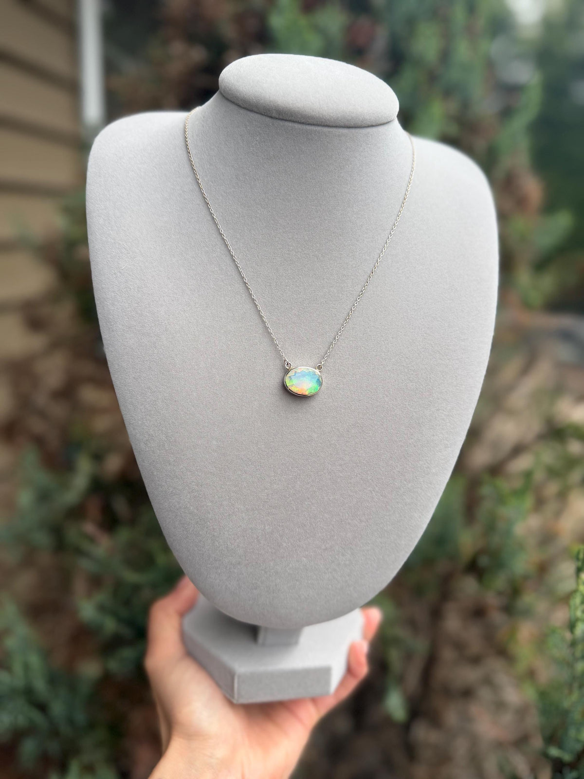 Ethiopian Opal Oval Necklace, 925 Sterling Silver Statement Jewelry