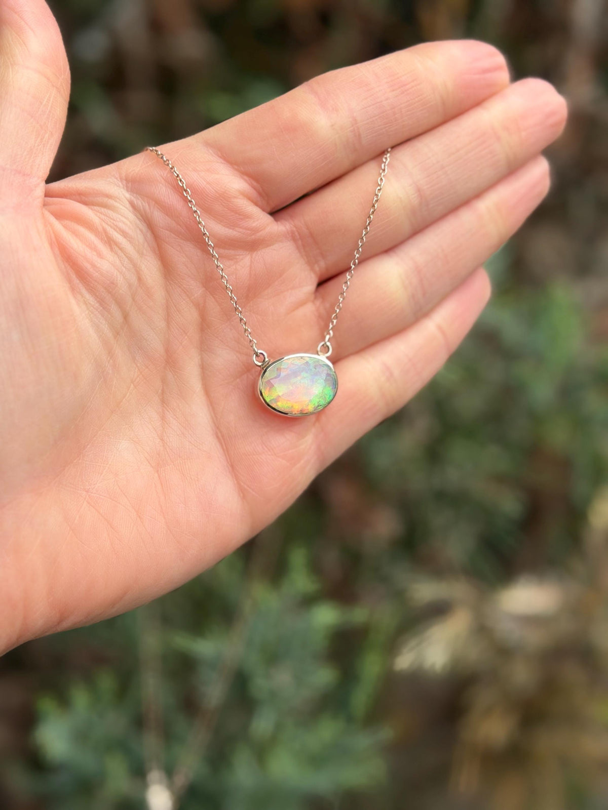 Ethiopian Opal Oval Necklace, 925 Sterling Silver Statement Jewelry
