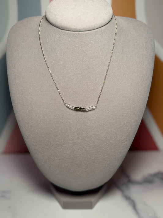 Faceted Moldavite Herkimer Diamond Rondelle Necklace, Sterling Silver Chain (16 Inch + 2 Inch Extender)