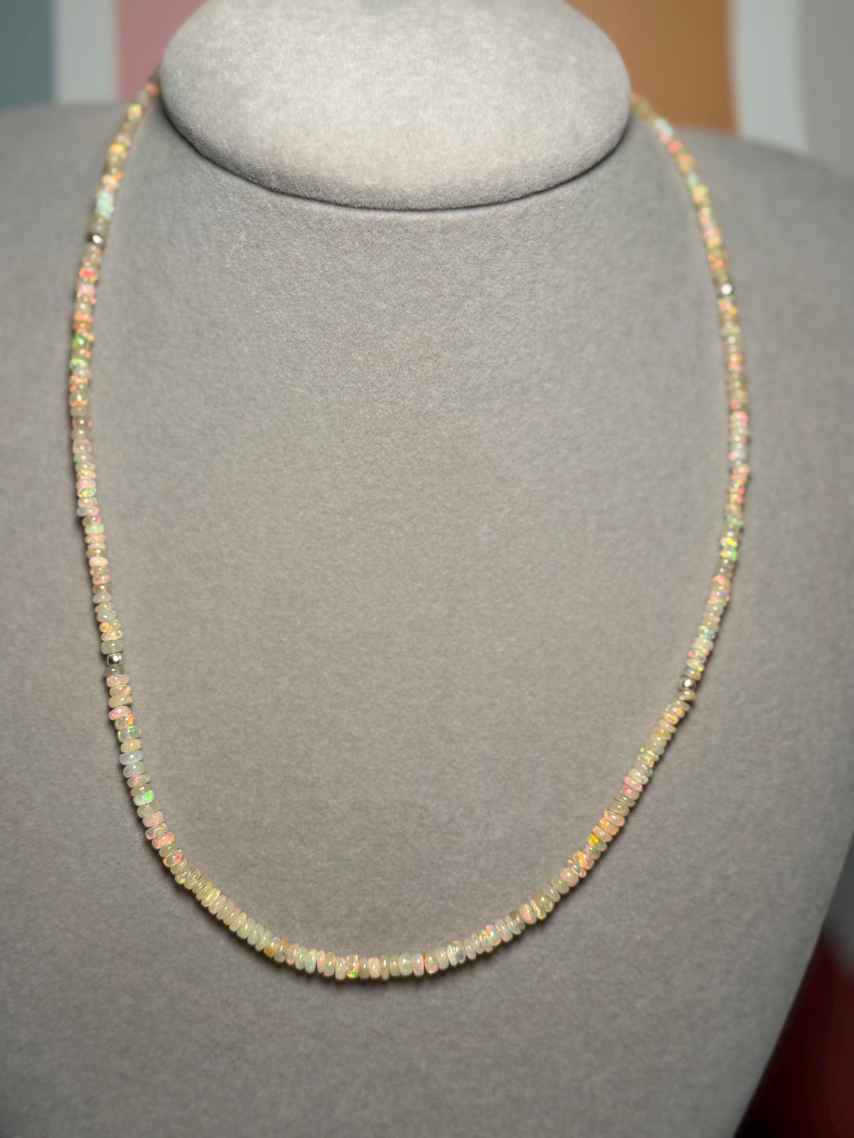 Starborn Creations Ethiopian Opal Beaded Necklace, Sterling Silver, 18 Inch (2 Inch Extender)