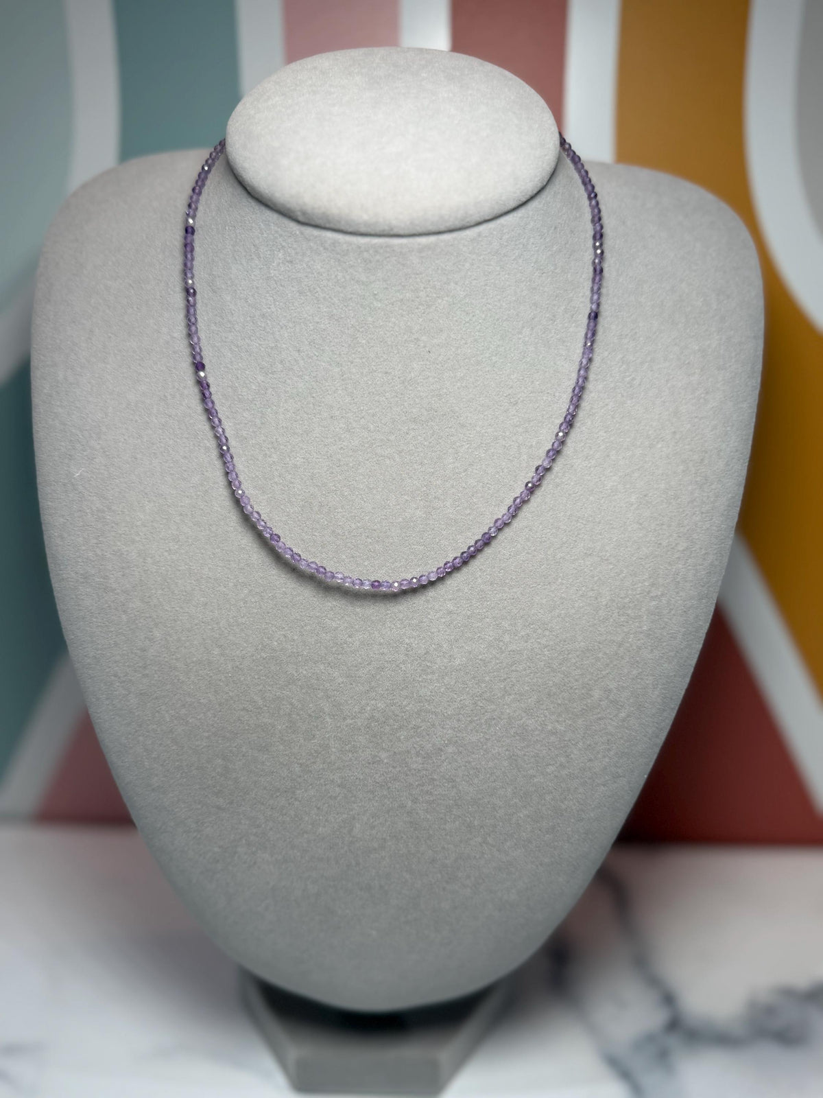 Faceted Amethyst Beaded Necklace, 925 Sterling Silver, Dainty Purple Gemstone, Adjustable Chain