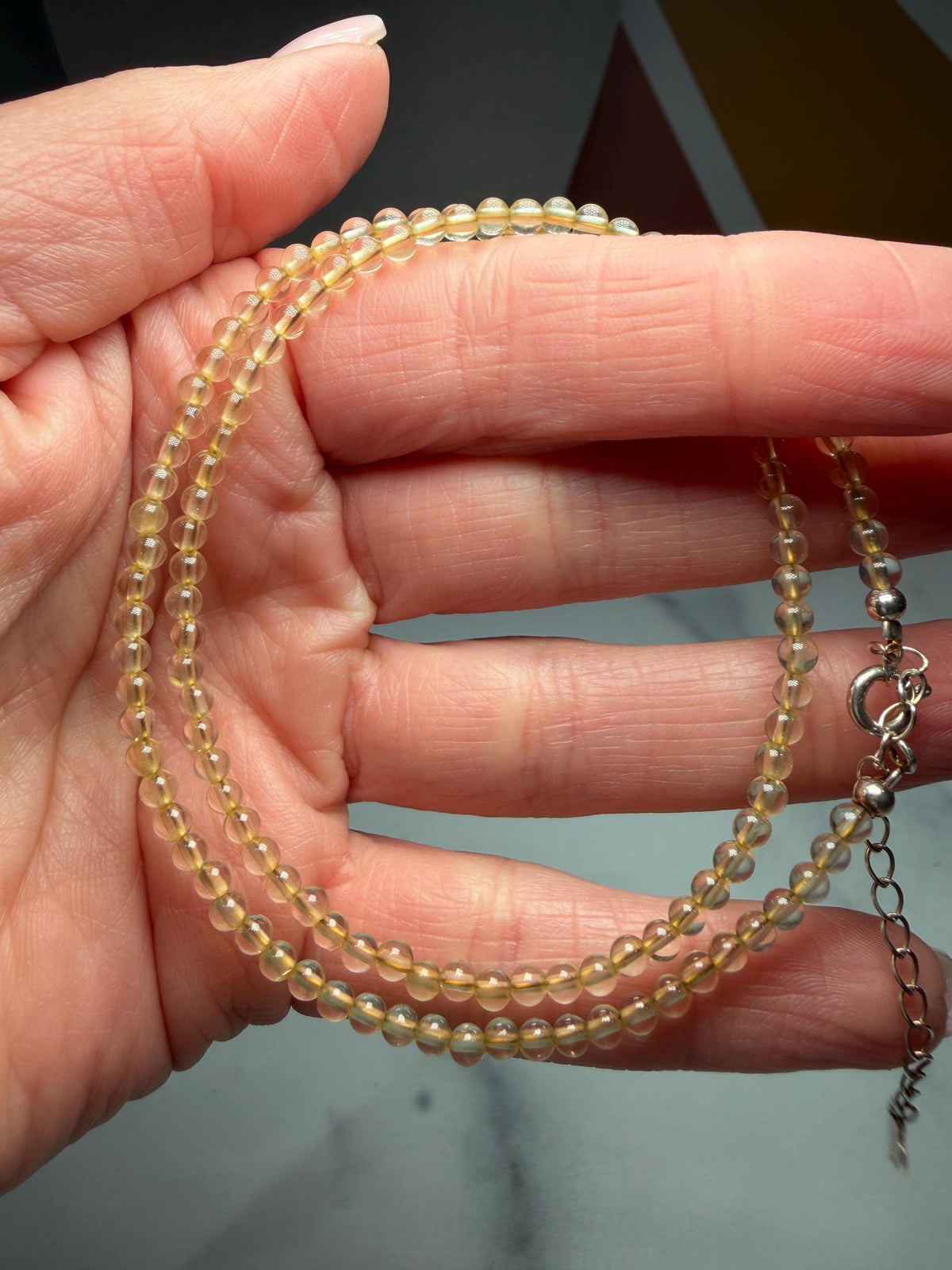 Faceted Citrine Beaded Necklace, 925 Sterling Silver, Dainty Yellow Gemstone, Adjustable Chain