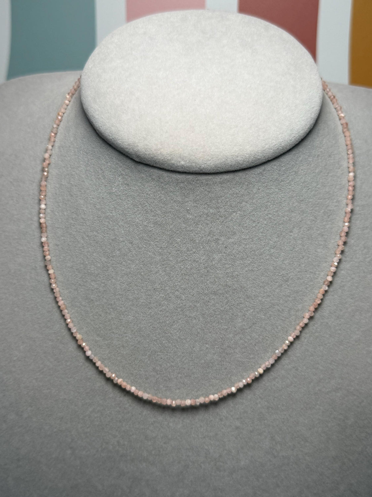 Faceted Sunstone Beaded Necklace, 925 Sterling Silver, Dainty Gemstone (15.5 Inch + 2 Inch Extender)
