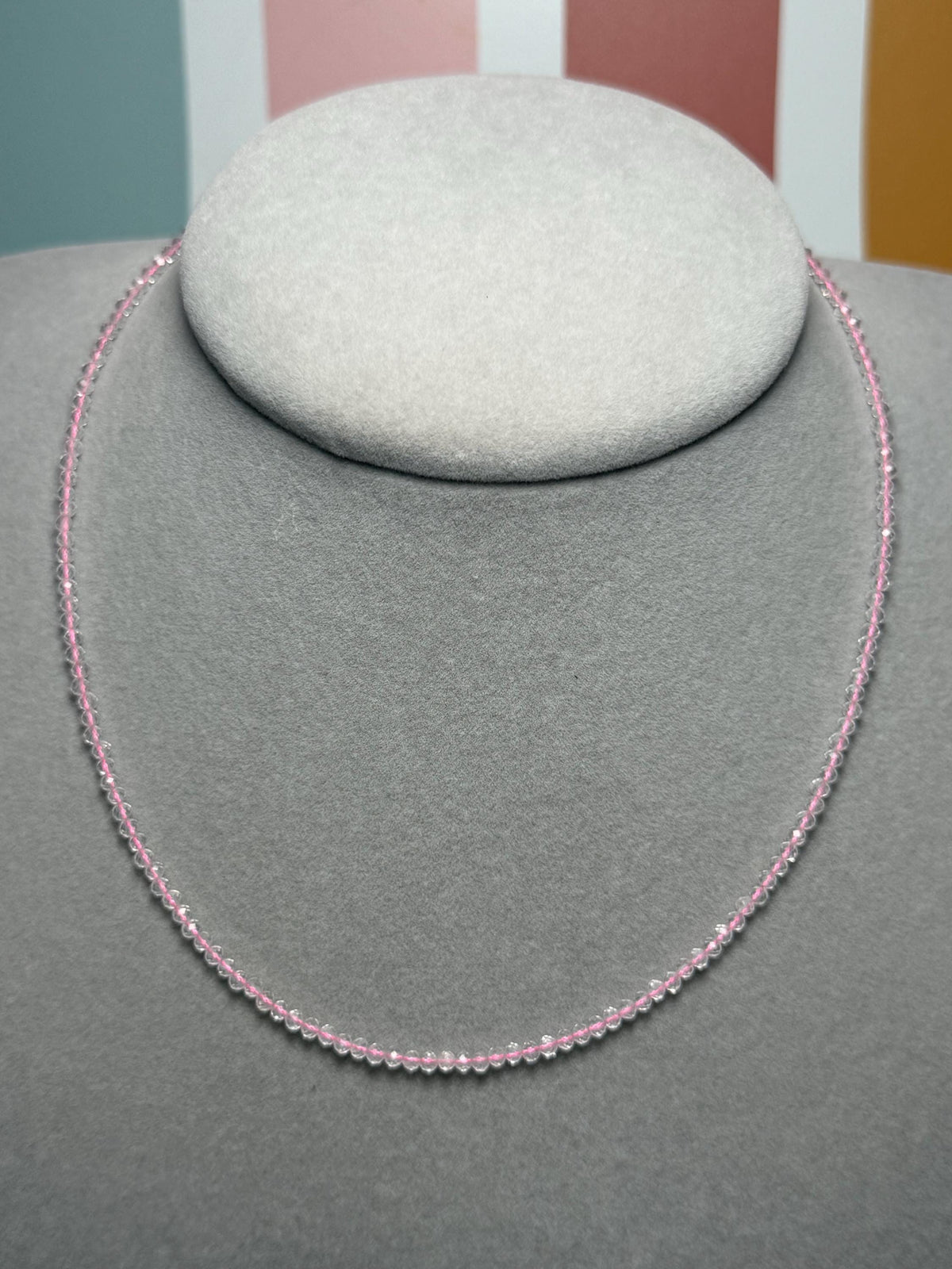 Faceted Rose Quartz Beaded Necklace, Sterling Silver Chain, Dainty Pink Gemstone, Adjustable Length