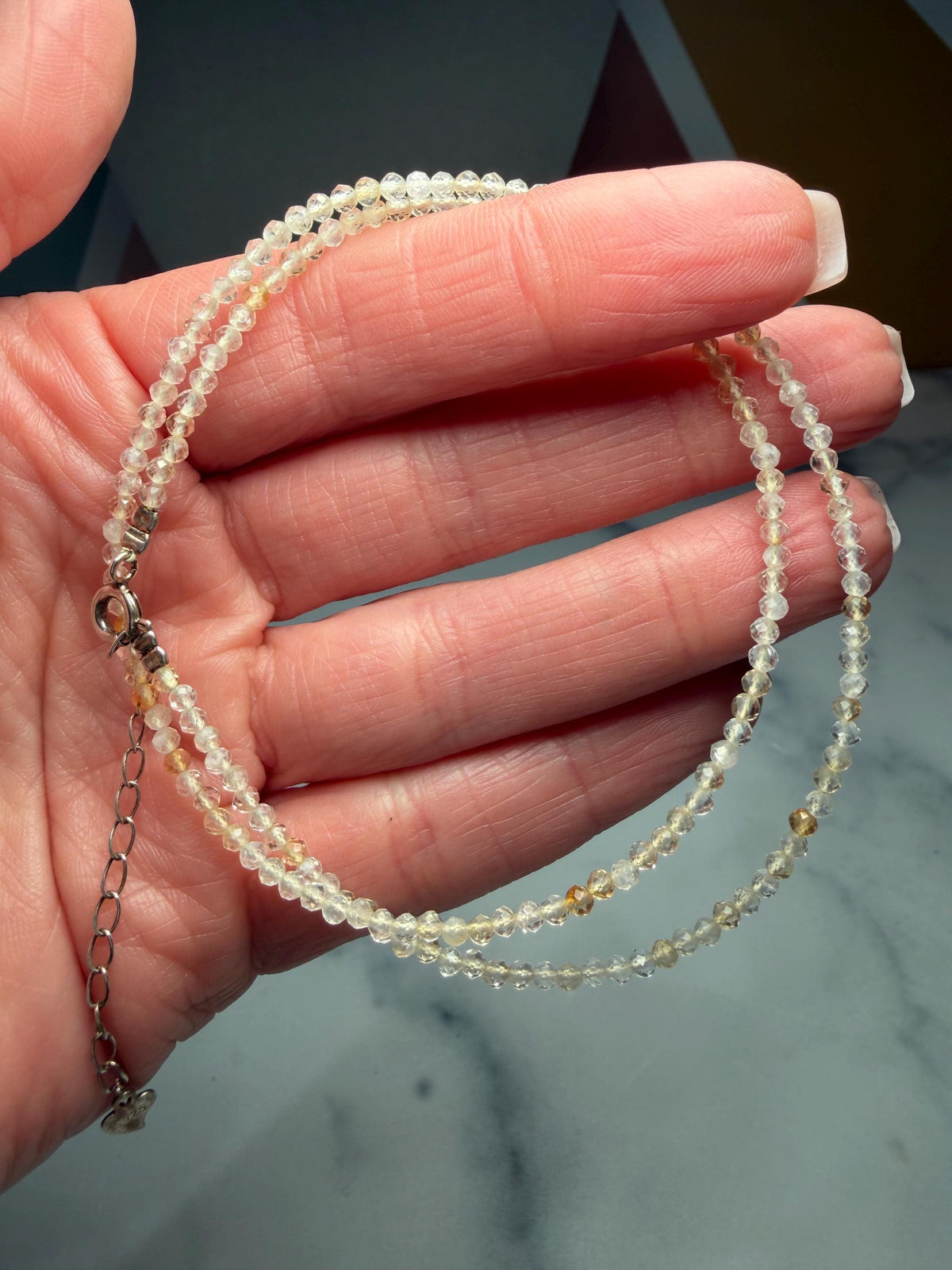 Faceted Citrine Beaded Necklace, 925 Sterling Silver, Dainty Yellow Gemstone, 16 Inch Chain
