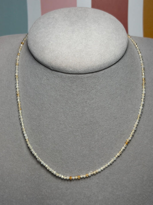 Faceted Citrine Beaded Necklace, 925 Sterling Silver, Dainty Yellow Gemstone, 16 Inch Chain